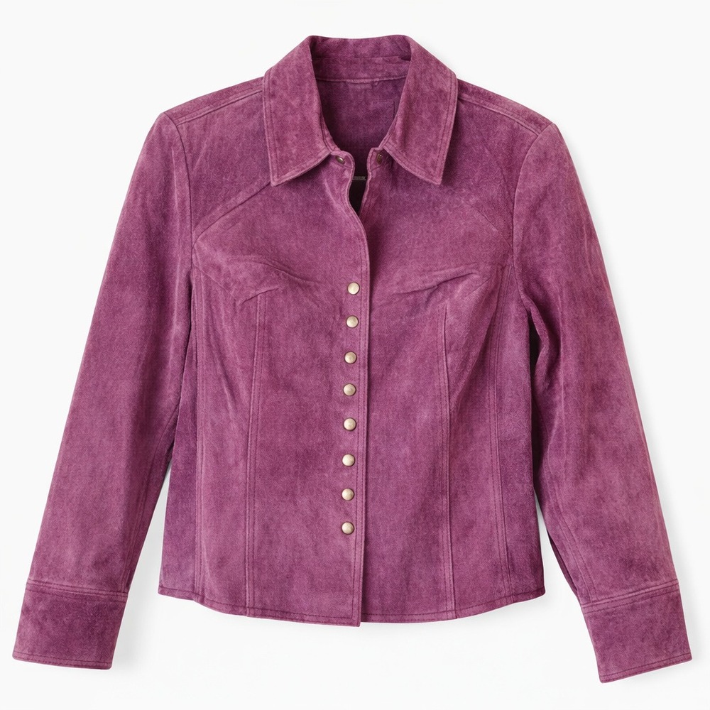Vintage Plum Suede Snap Front Jacket Size Medium Petite